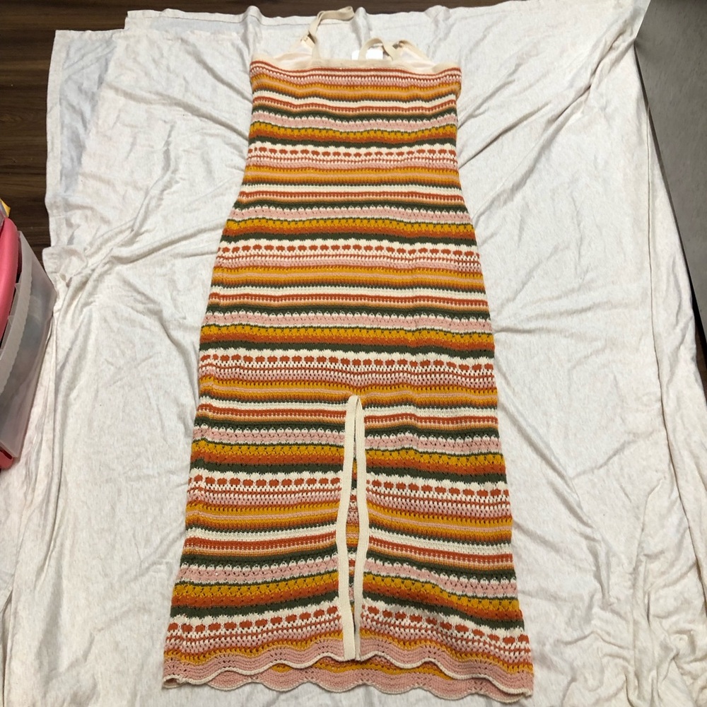 NWT Altar’d State Crochet Stripe Dress Cottagecore Festival Bohemian Sleeveless - Picture 7 of 8